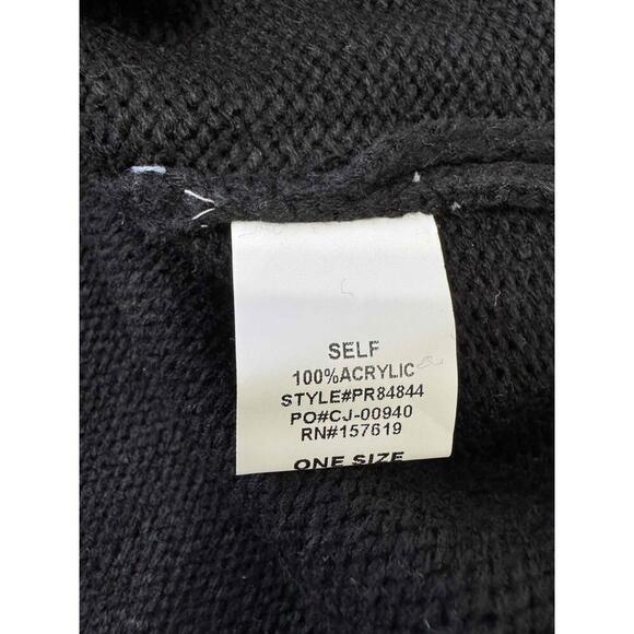 12th Tribe Black Tassel Round Neck Distressed Knit Sweater One Size - Picture 5 of 7